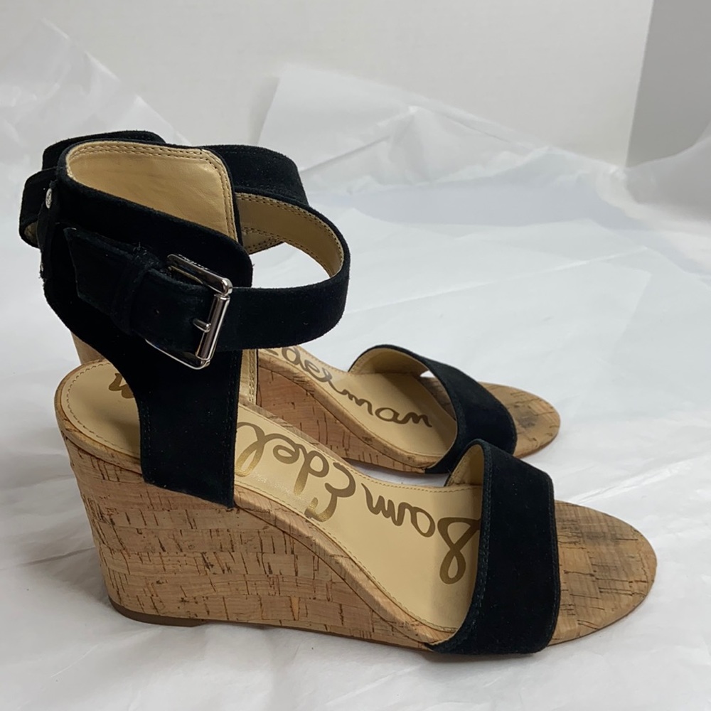 Sam Edelman size 7 1/2 ankle strap black wedge